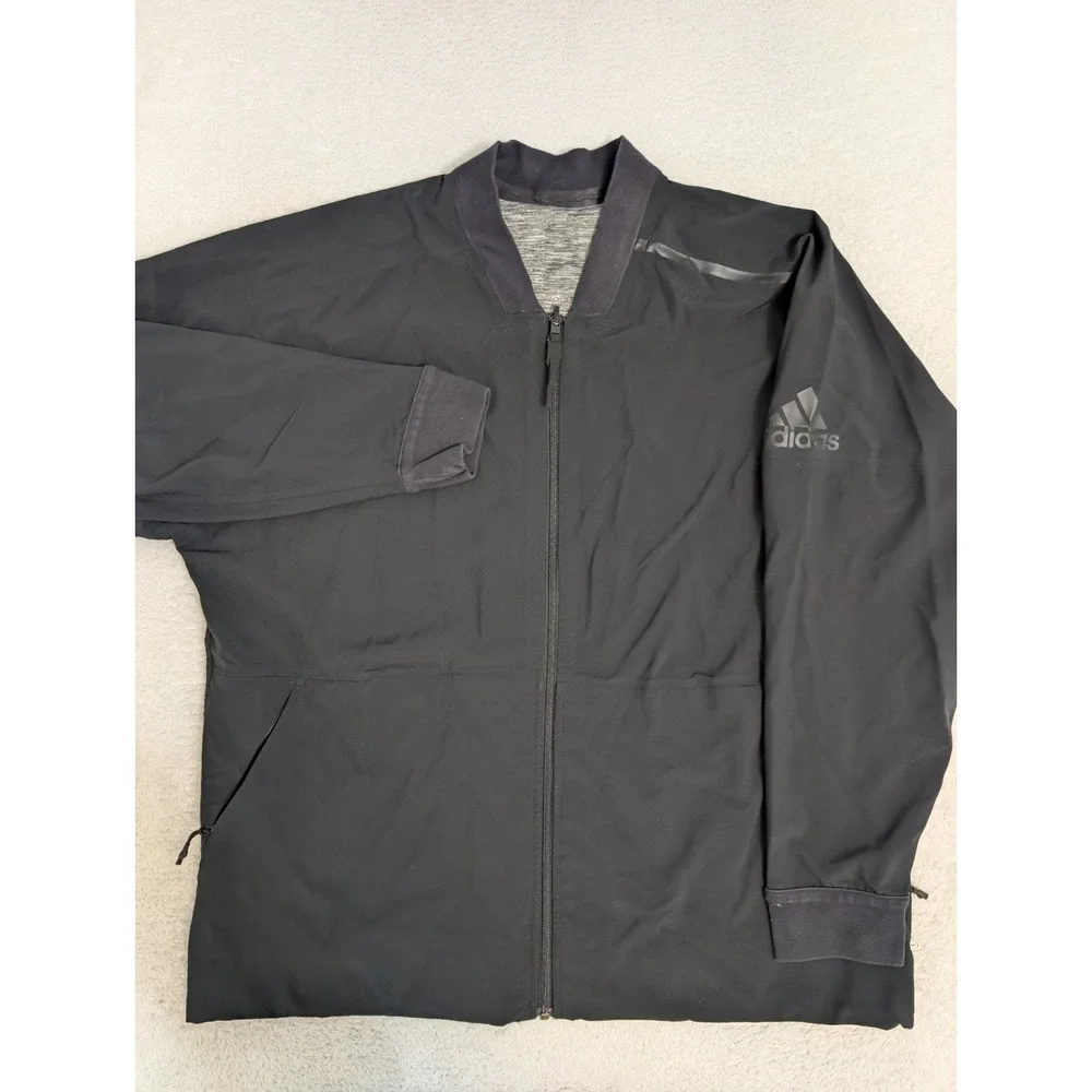 Adidas Running Sports Reversible Jacket‎ Mens XL Ventilated Gry Black $120